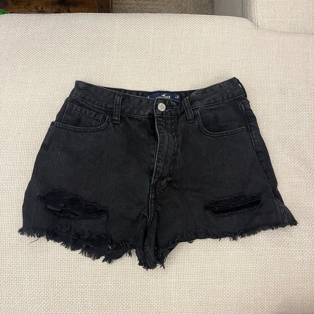 Hollister Black Ripped Jean Shorts